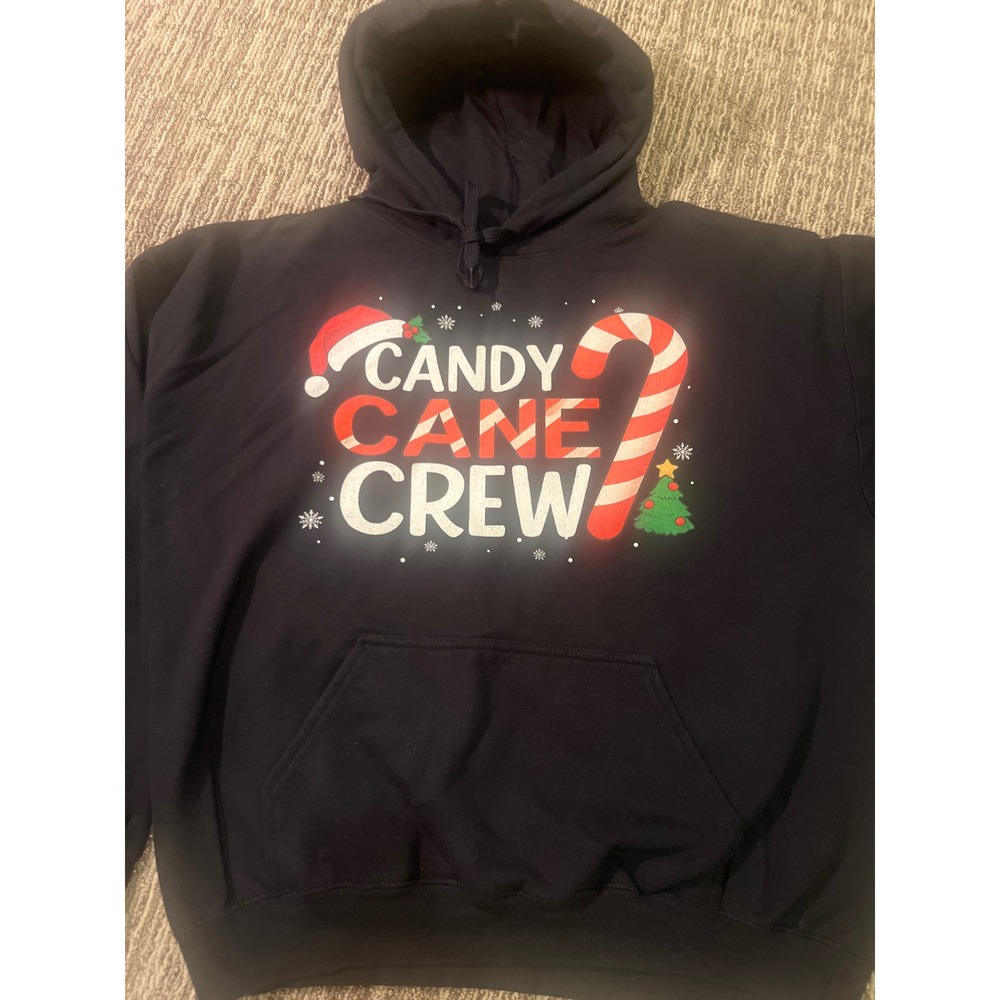 Gildan Softstyle Candy Cane Crew Christmas Hoodie Black Large